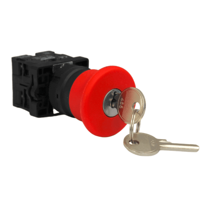 Pulsador Parada De Emergencia PVC Con Llave 22mm 1NC+1NO 10A