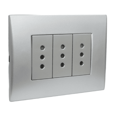 Toma Corriente Andes Triple 10A 250V SILVER Armado LEXO1