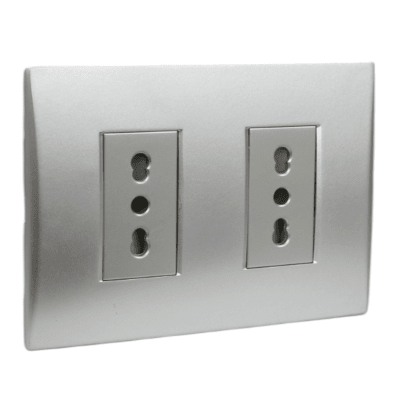 Toma Corriente Andes Doble 10/16A 250V SILVER Armado LEXO1
