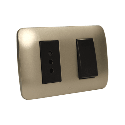 Interruptor 9/12 + Toma 10A 250V Cafe / Titanio LEXO1