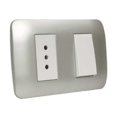 Interruptor 9/12 + Toma 10A 250V Blanco / Plata LEXO
