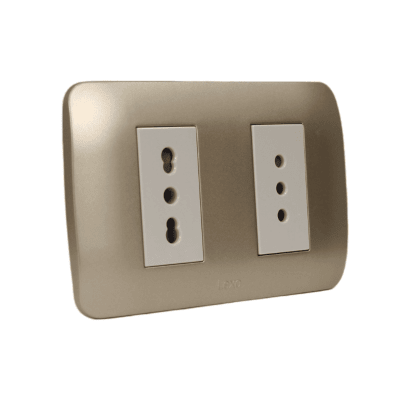 Toma Doble 10A + 10/16A 250V Beige / Titanio LEXO