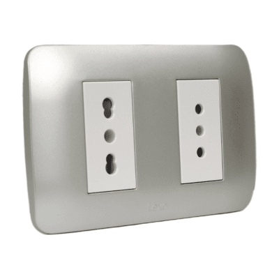 Toma Doble 10A + 10/16A 250v Blanco/Plata LEXO