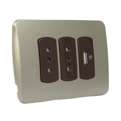 Tomacorriente Doble 10A/250V + USB 5V Miluz Dorado Schneider1