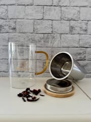 TAZA VIDRIO CON INFUSOR METALICO Y TAPA