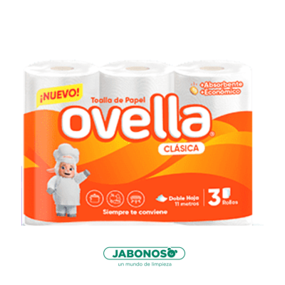 TOALLA PAPEL MESA OVELLA D/H 11MTS x 3UN