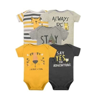 Set de 5 Bodys Manga Corta 100% Algodón-León amarillo1