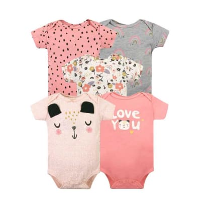 Set de 5 Bodys Manga Corta 100% Algodón-Panda rosado1