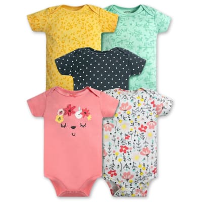 Set de 5 Bodys Manga Corta 100% Algodón-Carita flores1