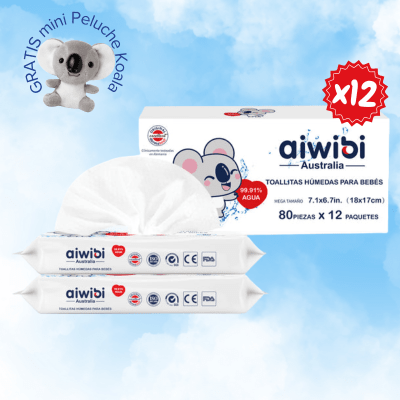Caja de 12 Paquetes de Toallitas de Agua Pura al 99,91% de Aiwibi
