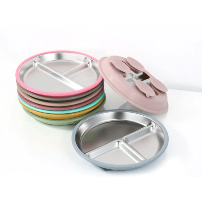 Plato de Acero Inoxidable con Divisiones y Base de Silicona1