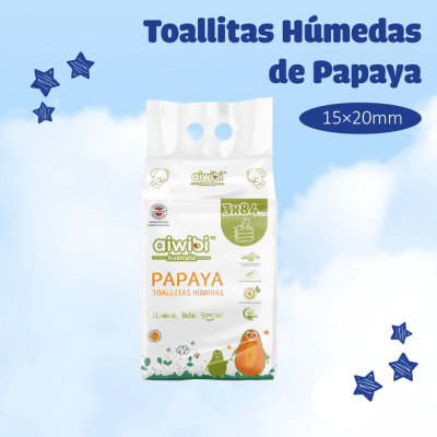 Pack 3 Paquetes de Toallitas húmedas de Papaya con Agua de Manantial