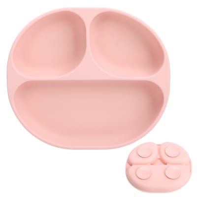 Plato de Silicona con Succión y Divisiones Rosado