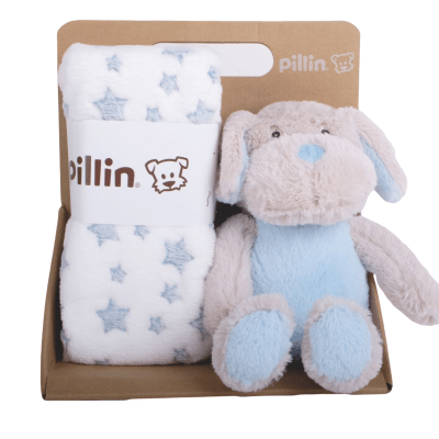 Set Peluche con Manta Perro Bebé Niño Celeste | Pillín