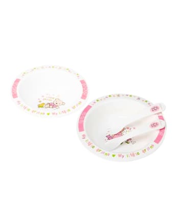 Set de platos y cubiertos Rosado1