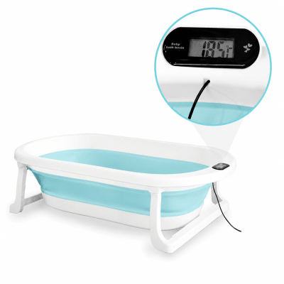 Bañera plegable con termómetro celeste1