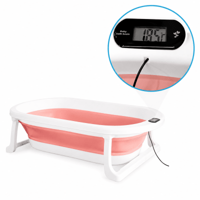 Bañera plegable con termómetro Rosado
