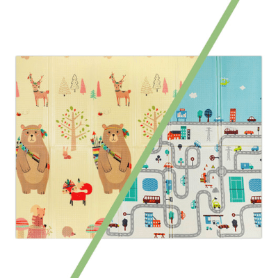 Alfombra Antigolpes Infantil Plegable Oso y Ciudad 180x2001