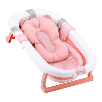 Bañera plegable con cojín almohada y reductor rosado3