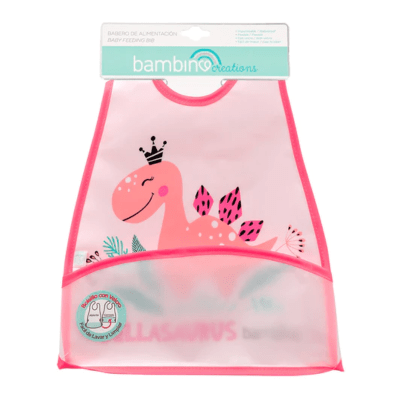 Babero de Alimentación Impermeable PEVA Rosado Dinosaurio1