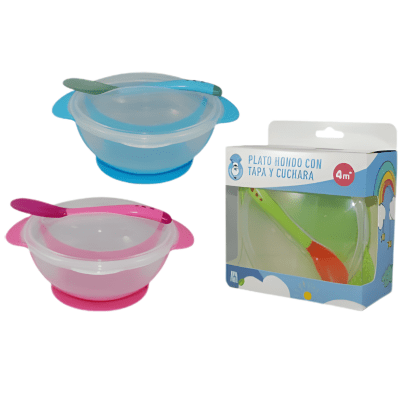 Plato hondo para bebé con tapa y cuchara