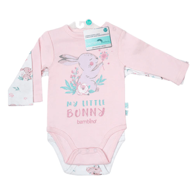 Set 2 Body Manga Larga Rosado Conejo1