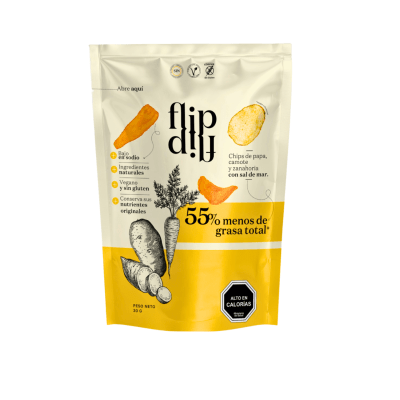 Chips de Papa camote y zanahoria con Sal de Mar Flip 30 Gr1
