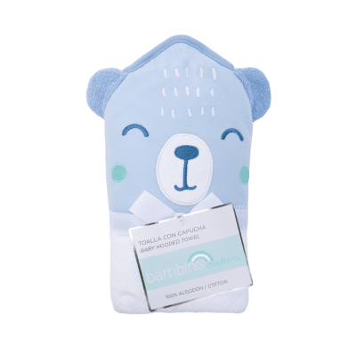 Toalla con capucha celeste oso1