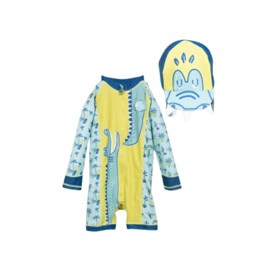 Traje de Baño Bebé Niño Verde con Gorro