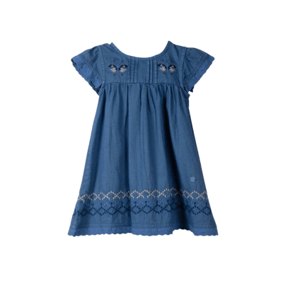 Vestido Bebé Niña Azul Chambray con Bordados de Mariposas