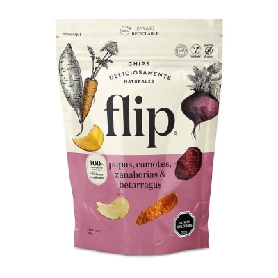 Chips de Papas/Camotes/Zanahorias/Betarragas con sal de Mar Flip 140Grs1