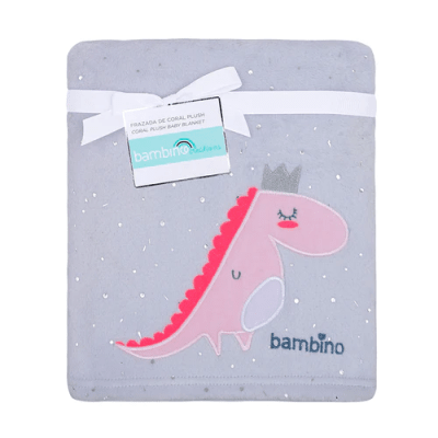 Frazada de Coral Plush Gris Dinosaurio2