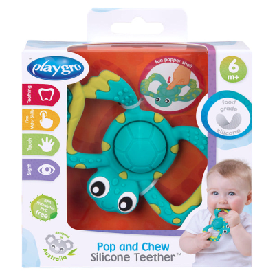 Mordedor de Silicona Tortuga Playgro | Pop & Chew | Alivio Dentición 3m+5