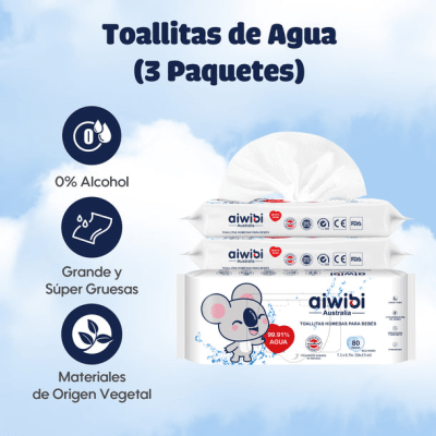 Pack 3 Toallitas húmedas para bebés 99,91% de agua