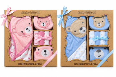 Set de baño textil para recién nacido 7 piezas