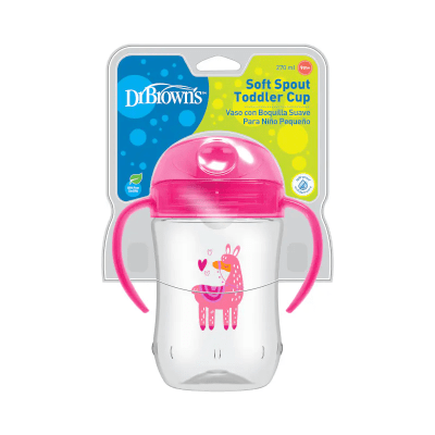 Vaso con asas y boquilla blanda 270ml 9M+ rosado