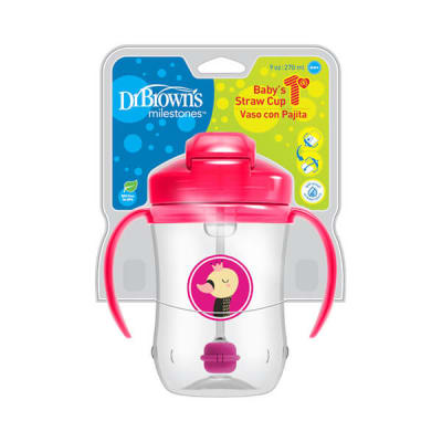 1er Vaso con asas y bombilla Rosado 270ml 6M+ Dr Brown's4
