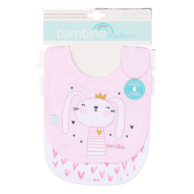 Set 2 baberos impermeable rosado conejitas