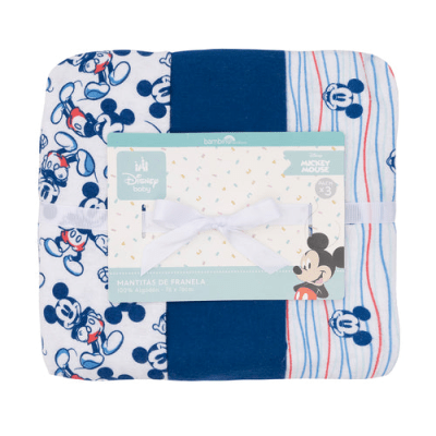 Set 3 Mantitas Franela Celeste Mickey
