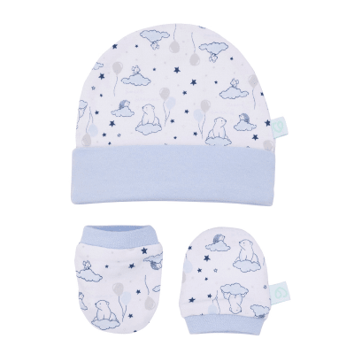 Gorrito y Mitones 100% Algodón - Animales en las nubes2