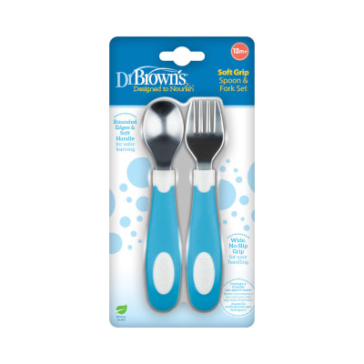 Set tenedor y cuchara agarre suave 12M+ Dr Brown's3