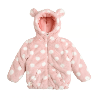 Chaqueta peluda beba Lunares Rosado2
