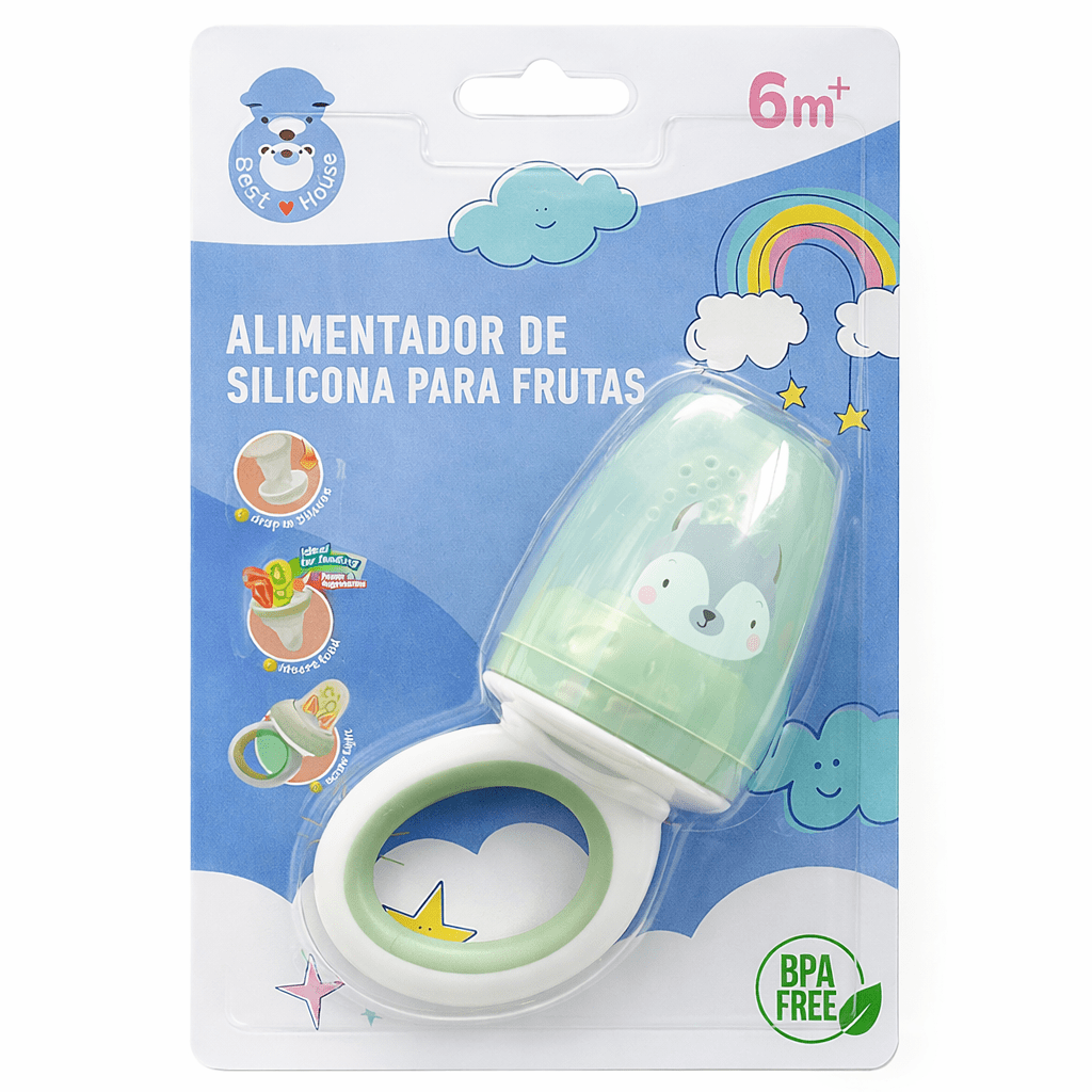 Alimentador de silicona para bebé con tapa Mapache