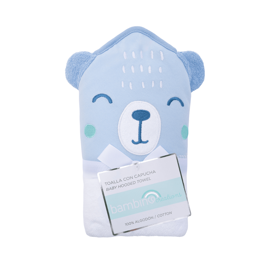 Toalla con capucha celeste oso