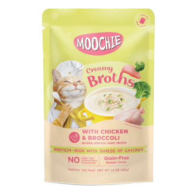 Moochie Cat Creamy Broths with Chicken & Brocoli