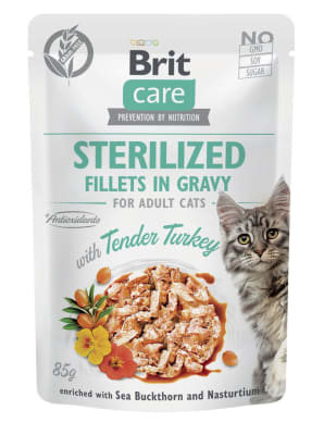 Brit Care Cat Fillets in Gravy with Tender Turkey & Savory Salmon1
