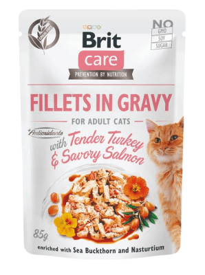 Brit Care Cat Fillets in Gravy with Tender Turkey & Savory Salmon 85g1