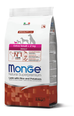 Monge Canine Adult Extra Small Cordero, arroz y papa 2.5 Kg1