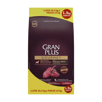 Gran Plus Gourmet Perro Adulto Mediano y Grande Cordero & Arroz 16.5 Kg