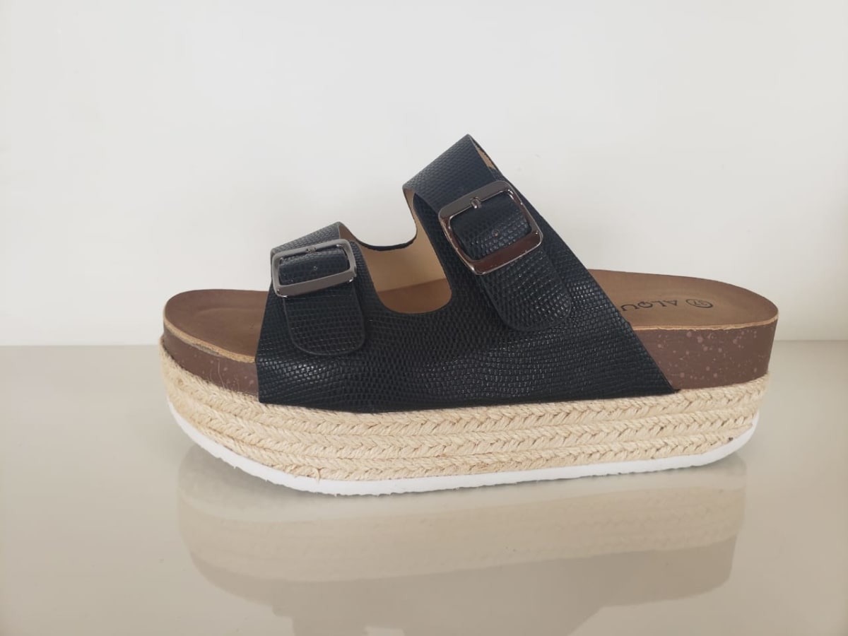 SANDALIA DOS HEBILLAS NEGRA | Tienda Mottai